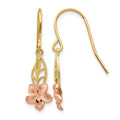 14K Two-tone Fancy Plumeria Dangle Earrings