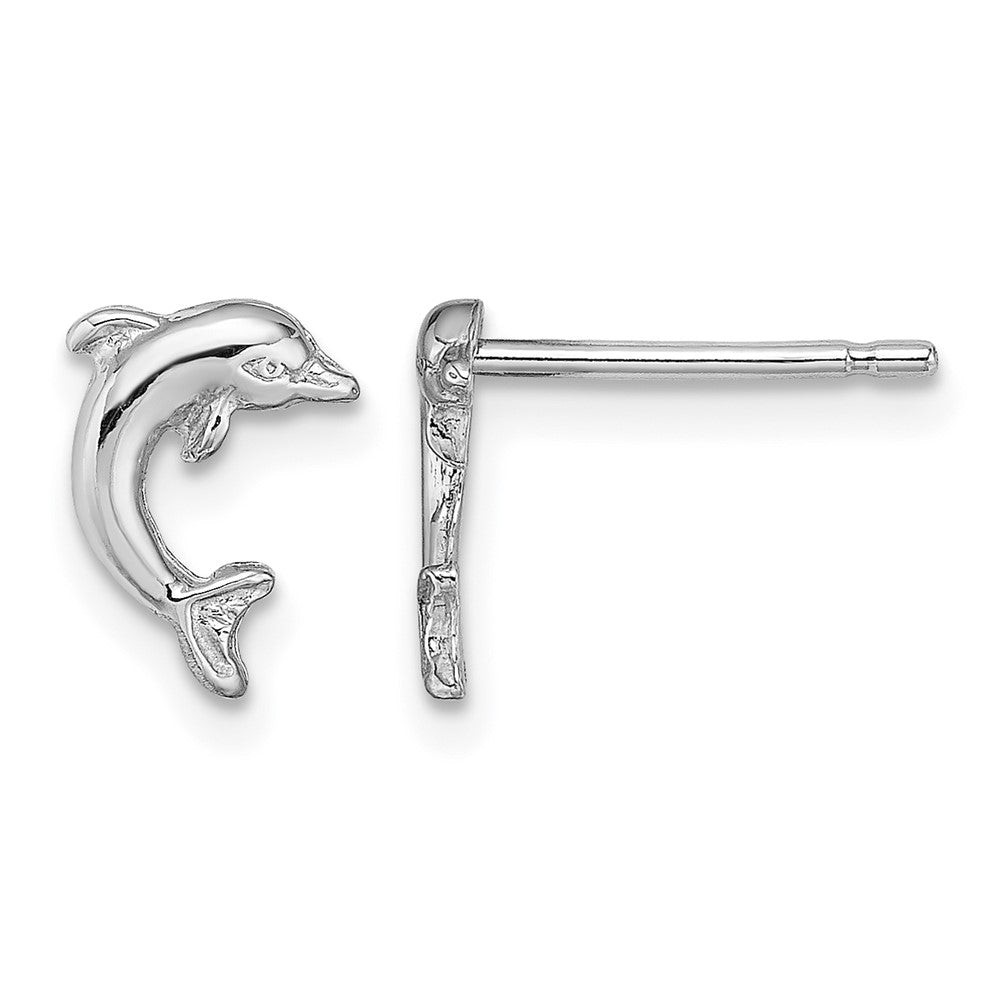 14K White Gold Mini Jumping Dolphin Post Earrings