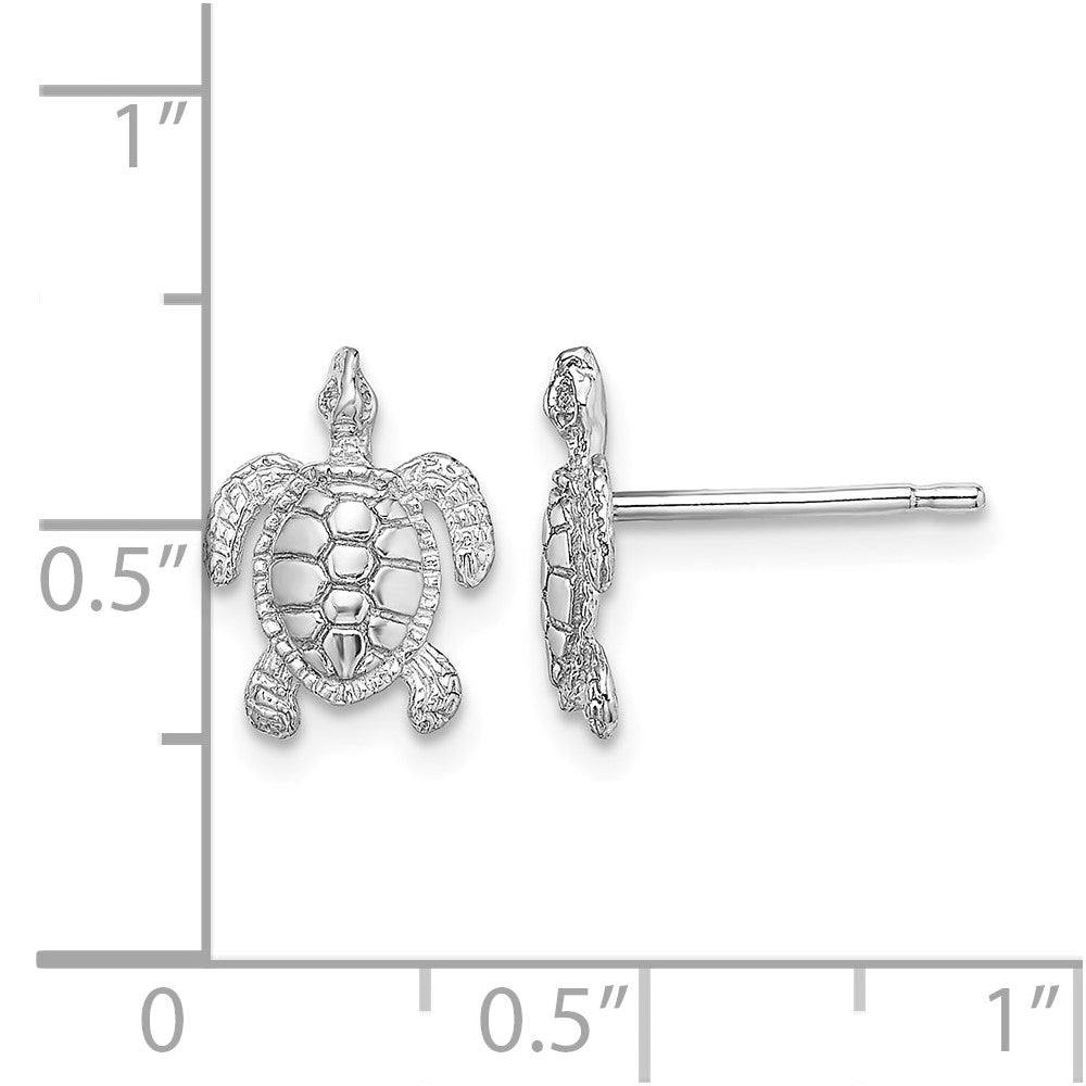 14K White Gold Polished / Textured Sea Turtle Post Earrings