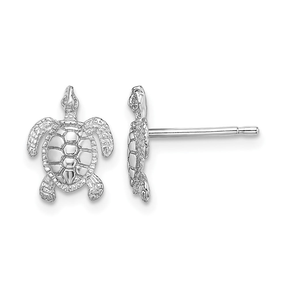 14K White Gold Polished / Textured Sea Turtle Post Earrings