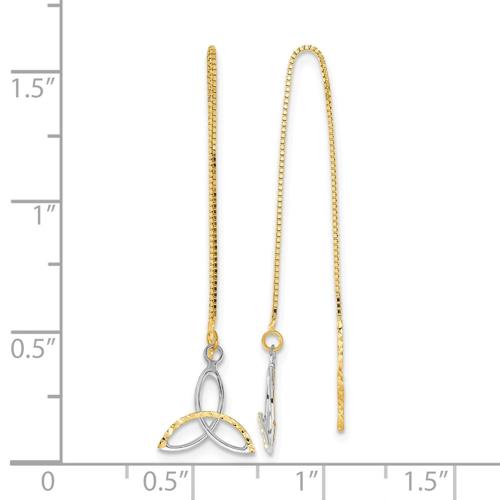 14k w/Rhodium D/C Box Chain Celtic Knot Threader Earrings