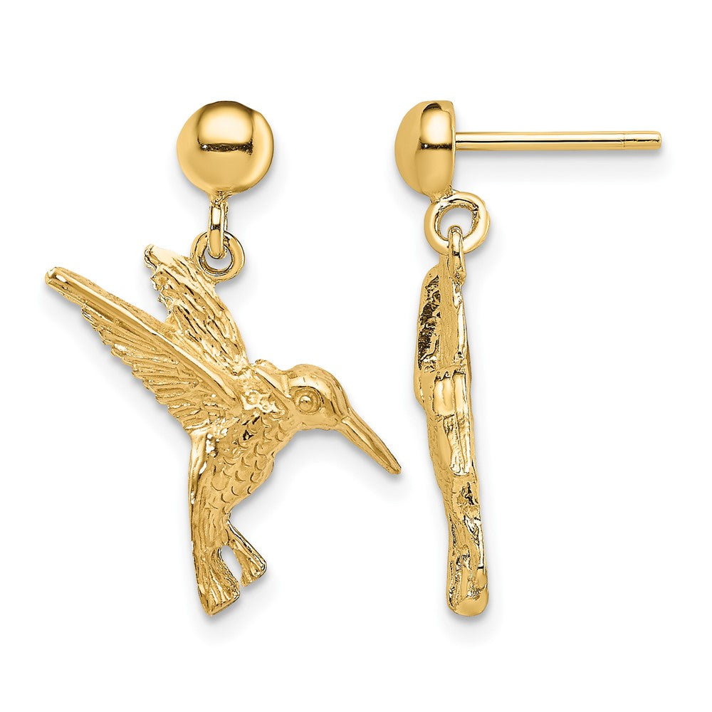 14K Hummingbird Post Dangle Earrings