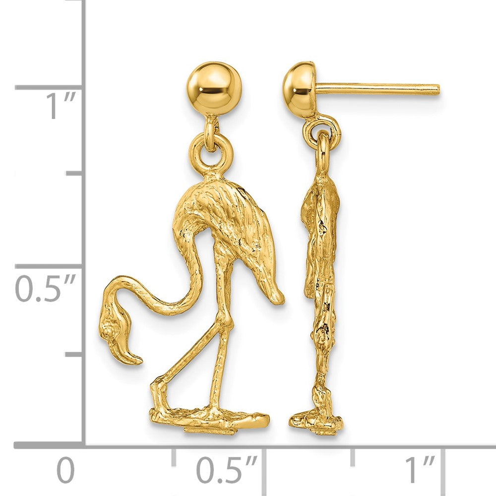 14K 3-D Flamingo Dangle Earrings