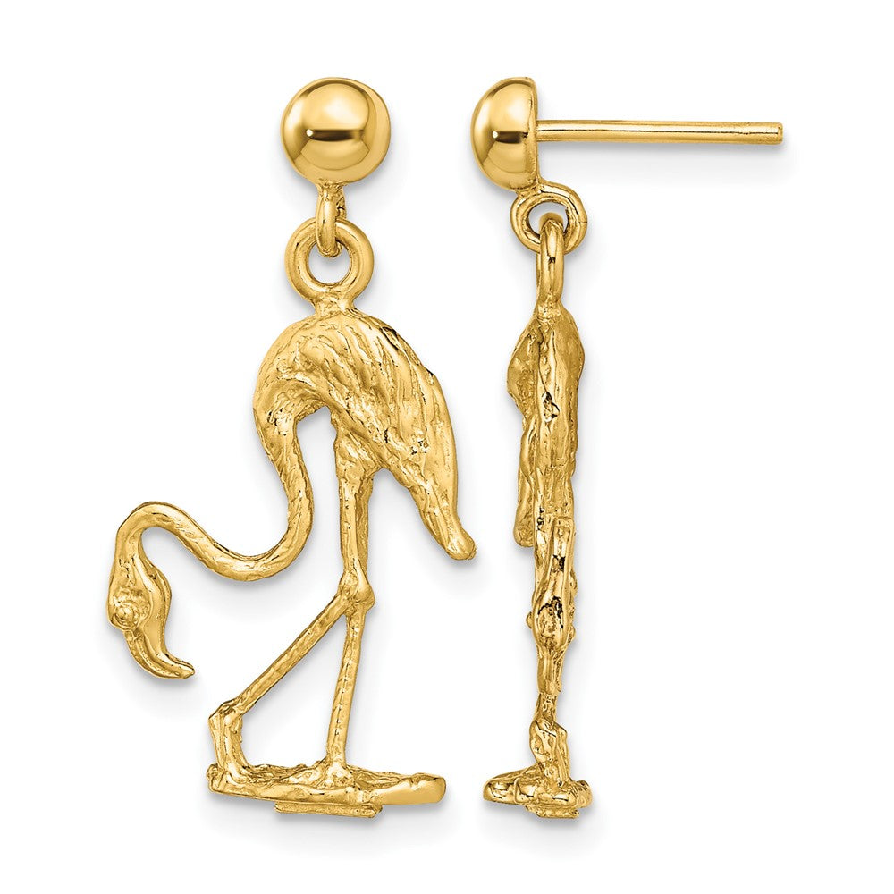 14K 3-D Flamingo Dangle Earrings