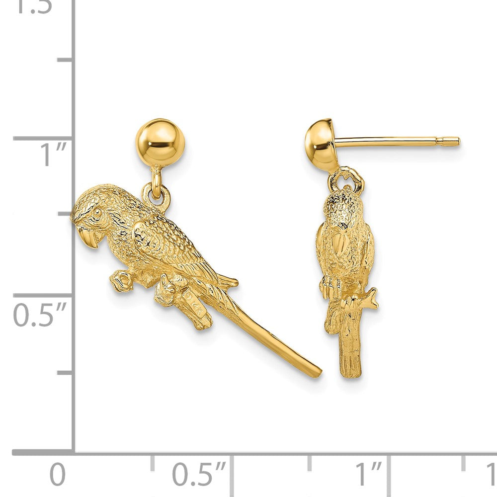 14K 3-D Parrot Dangle Earrings