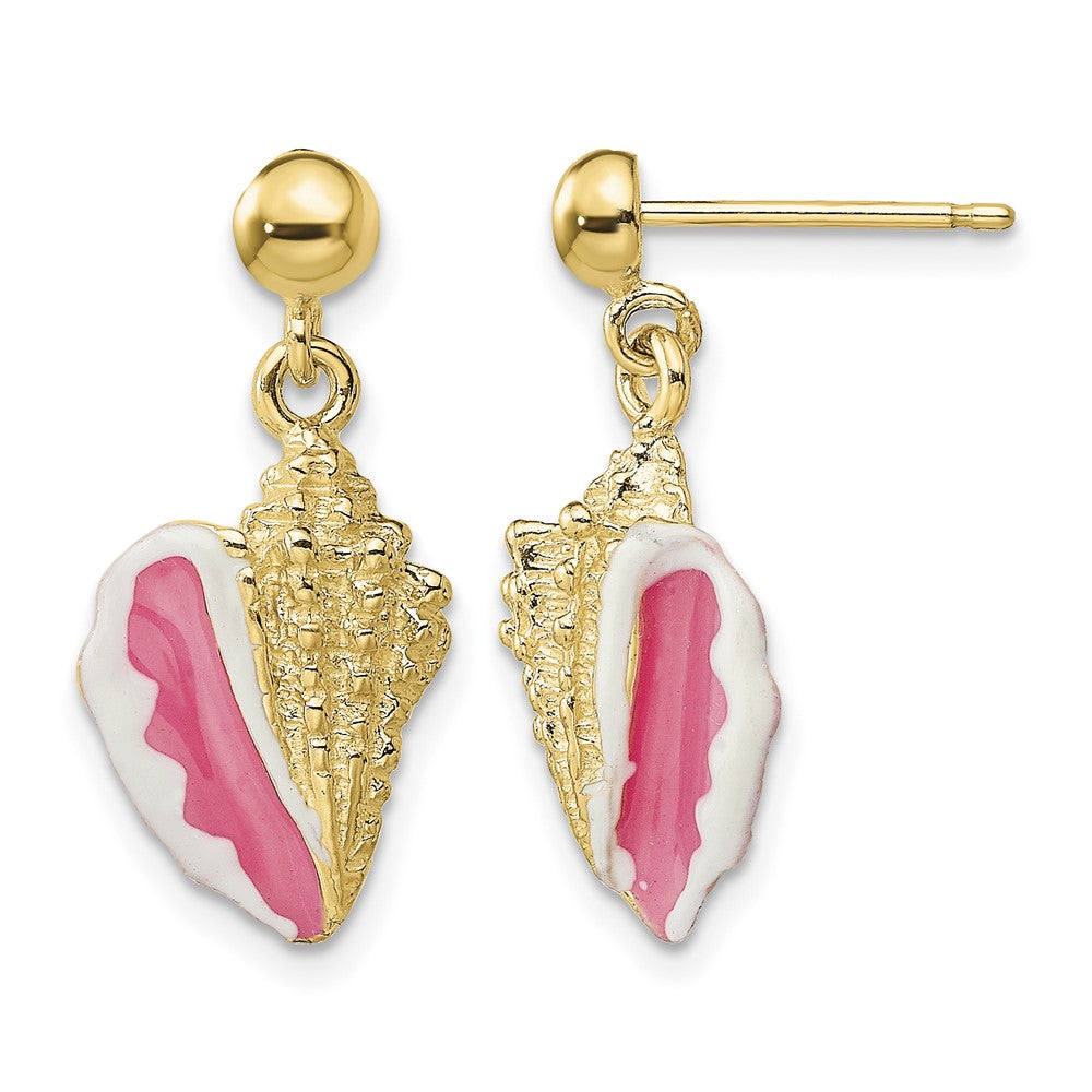 14K White and Pink Enamel Conch Shell Dangle Earrings