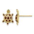 14K Sea Turtle W/Spiny Brown Enamel Shell Earrings