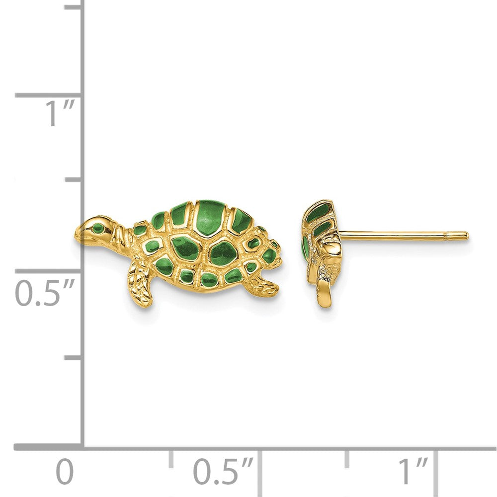 14k Green Enamel Turtle Post Earrings