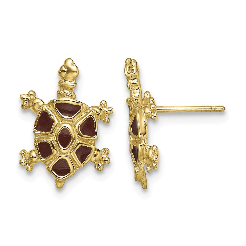 14K w/ Brown Enamel Tortoise Post Earrings