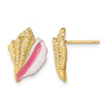 14K White and Pink Enamel Conch Shell Post Earrings