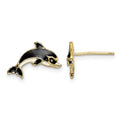 14K White and Black Enamel Dolphin Post Earrings