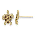 14K Sea Turtle W/Brown Enamel Shell / Textured Post Earrings