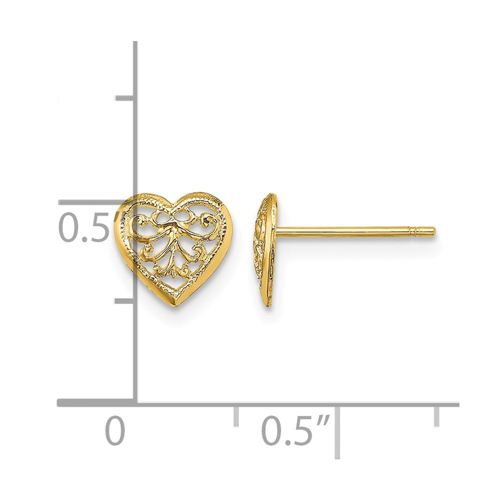14K Filigree Heart Post Earrings
