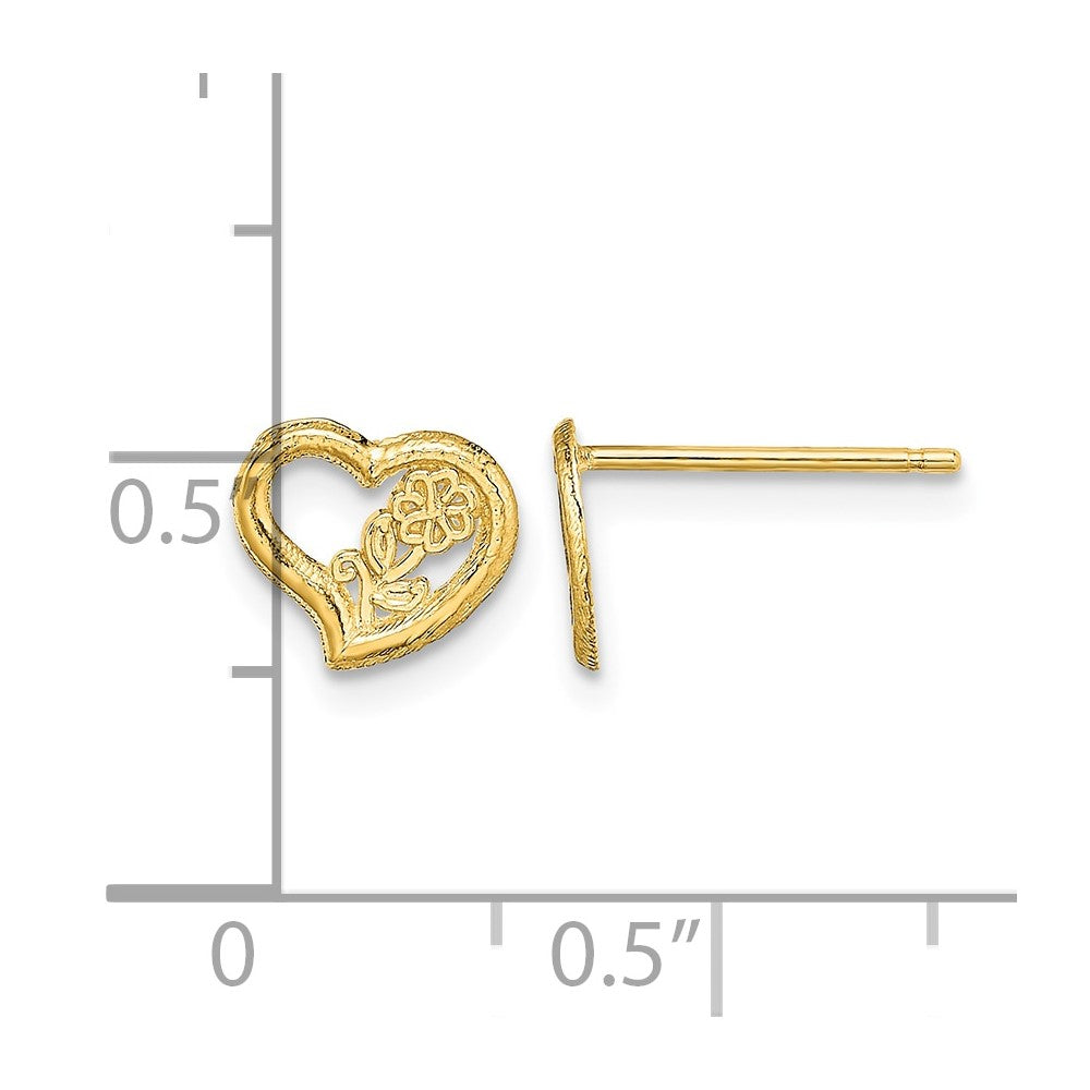 14K Open Heart w/ Flower Post Earrings