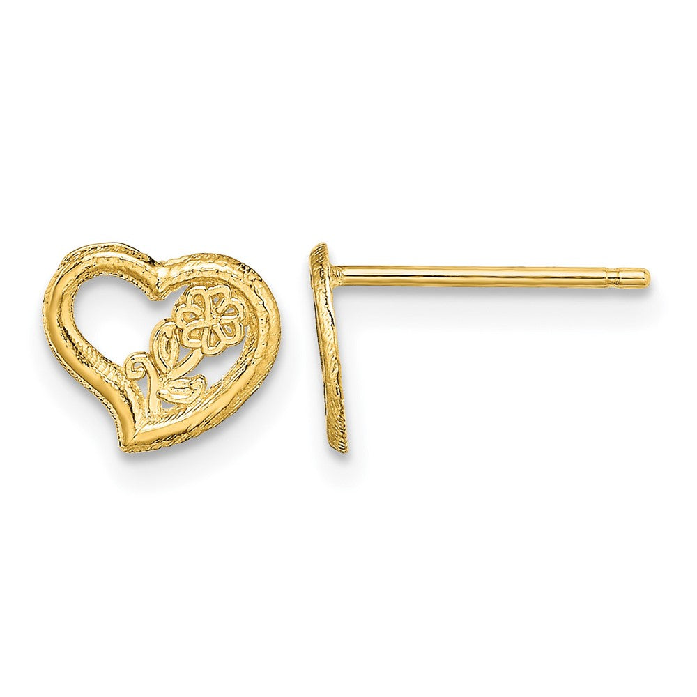 14K Open Heart w/ Flower Post Earrings