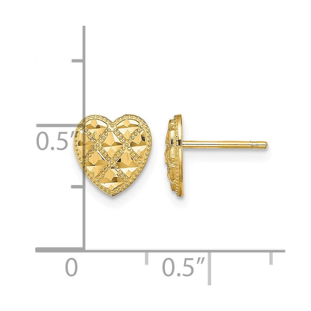 14K Criss-Cross w/ D/C Heart Post Earrings