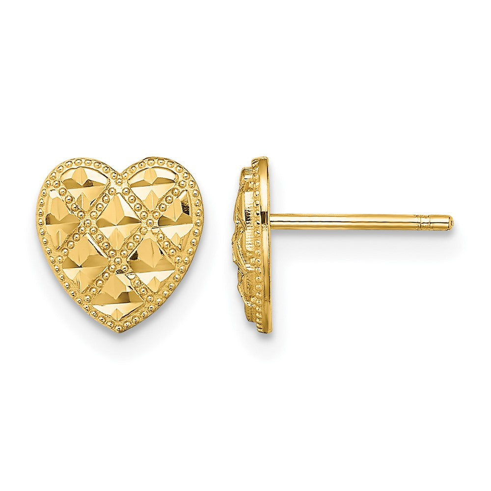 14K Criss-Cross w/ D/C Heart Post Earrings