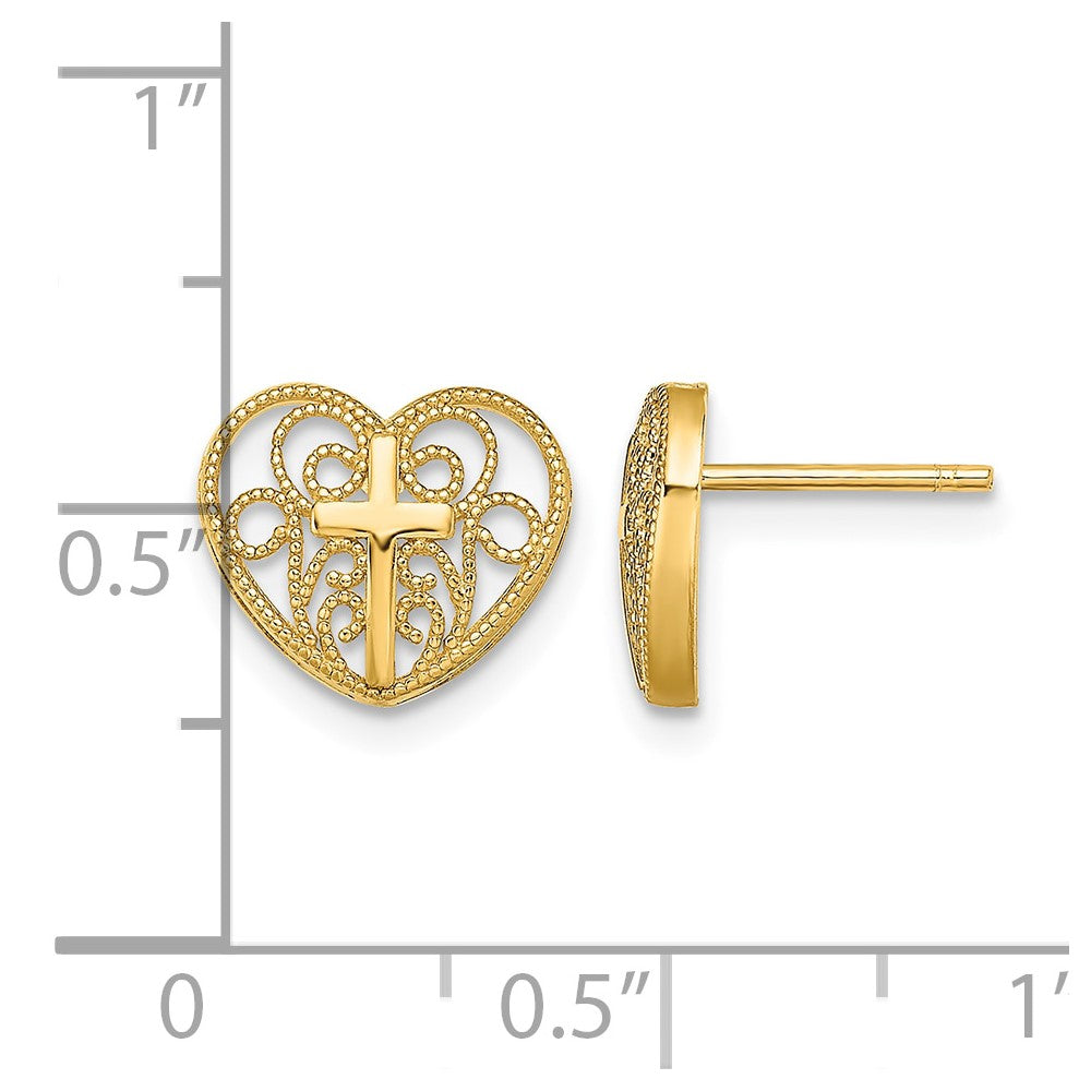 14k Heart w/Cross Post Earrings