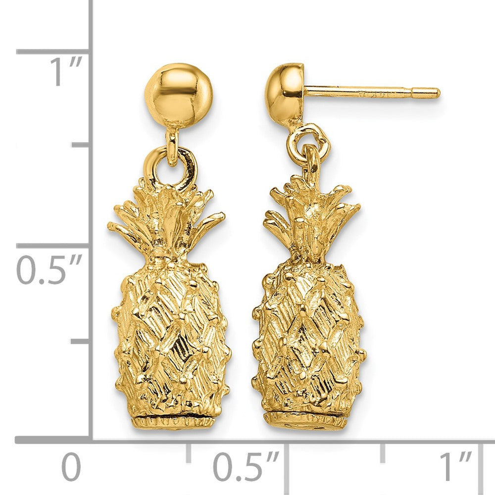 14K 3-D Pineapple Dangle Post Earrings