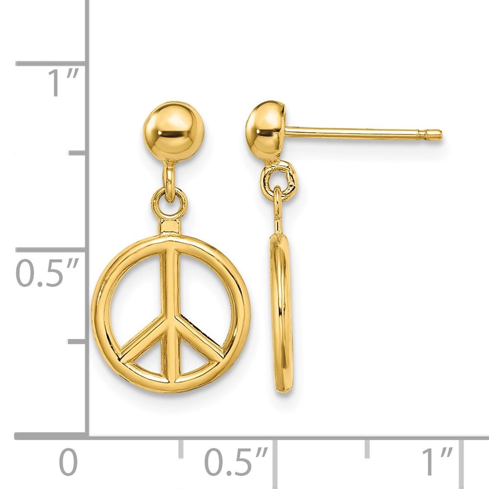14K 3-D Polished Peace Symbol Dangle Earrings