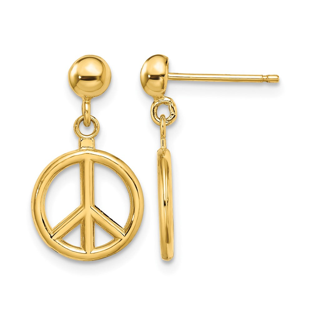 14K 3-D Polished Peace Symbol Dangle Earrings