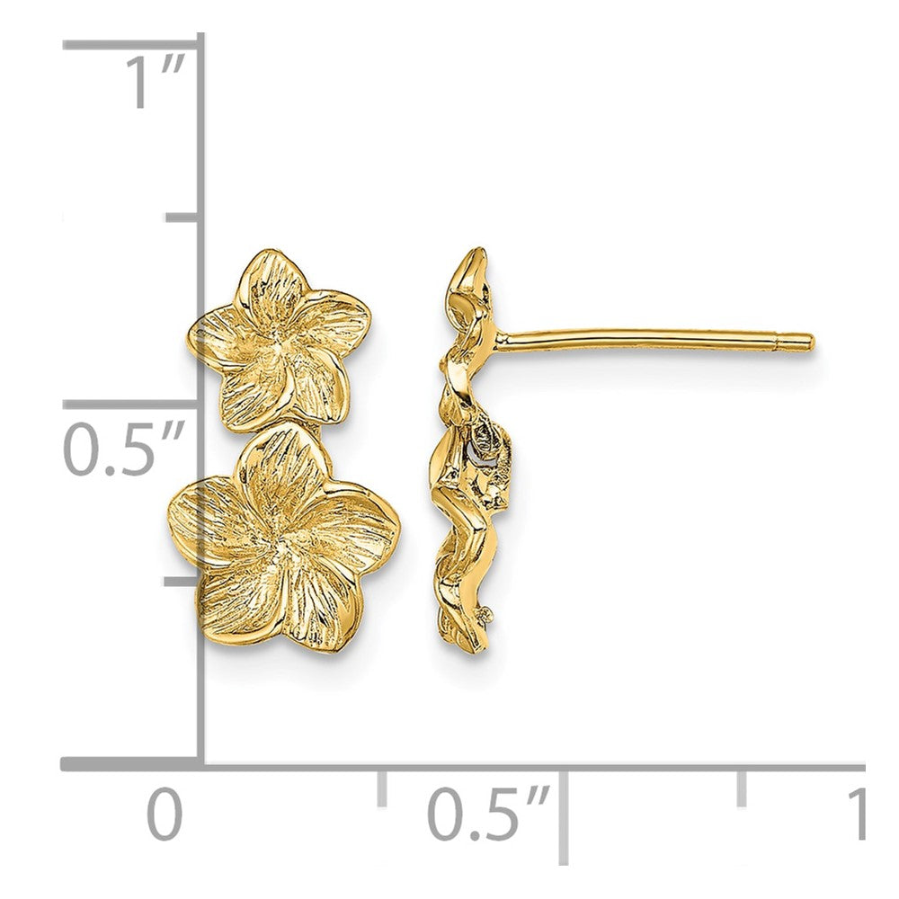 14K Double Plumeria Flower Post Dangle Earrings