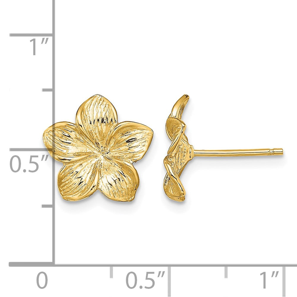 14K Plumeria Flower Post Earrings