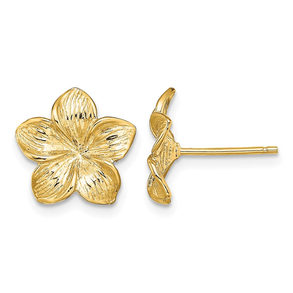 14K Plumeria Flower Post Earrings