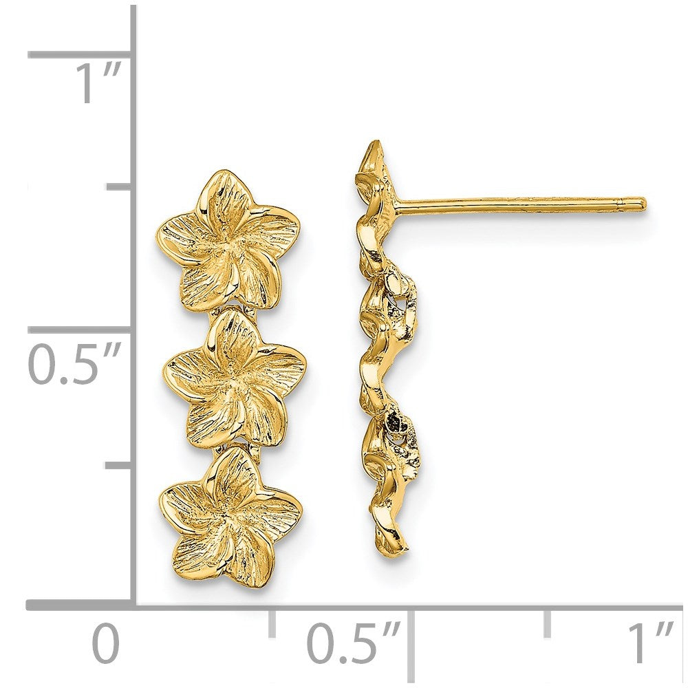14K Triple Flower Post Dangle Earrings