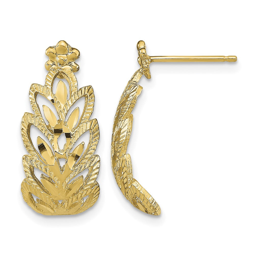 14K D/C Leaf Pattern Post Earrings