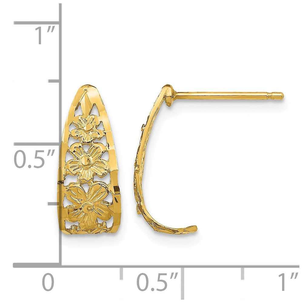 14K D/C Flower J-Hoop Post Earrings