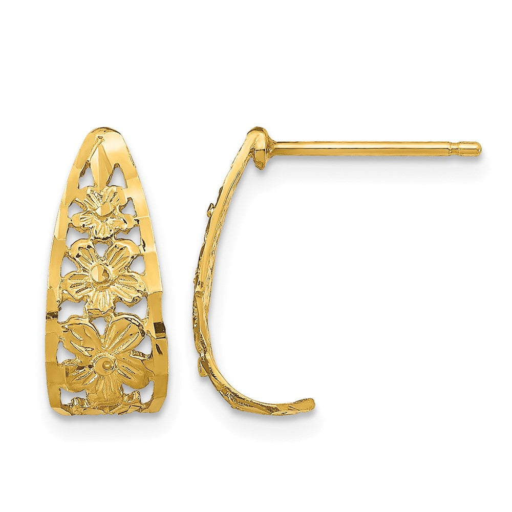 14K D/C Flower J-Hoop Post Earrings