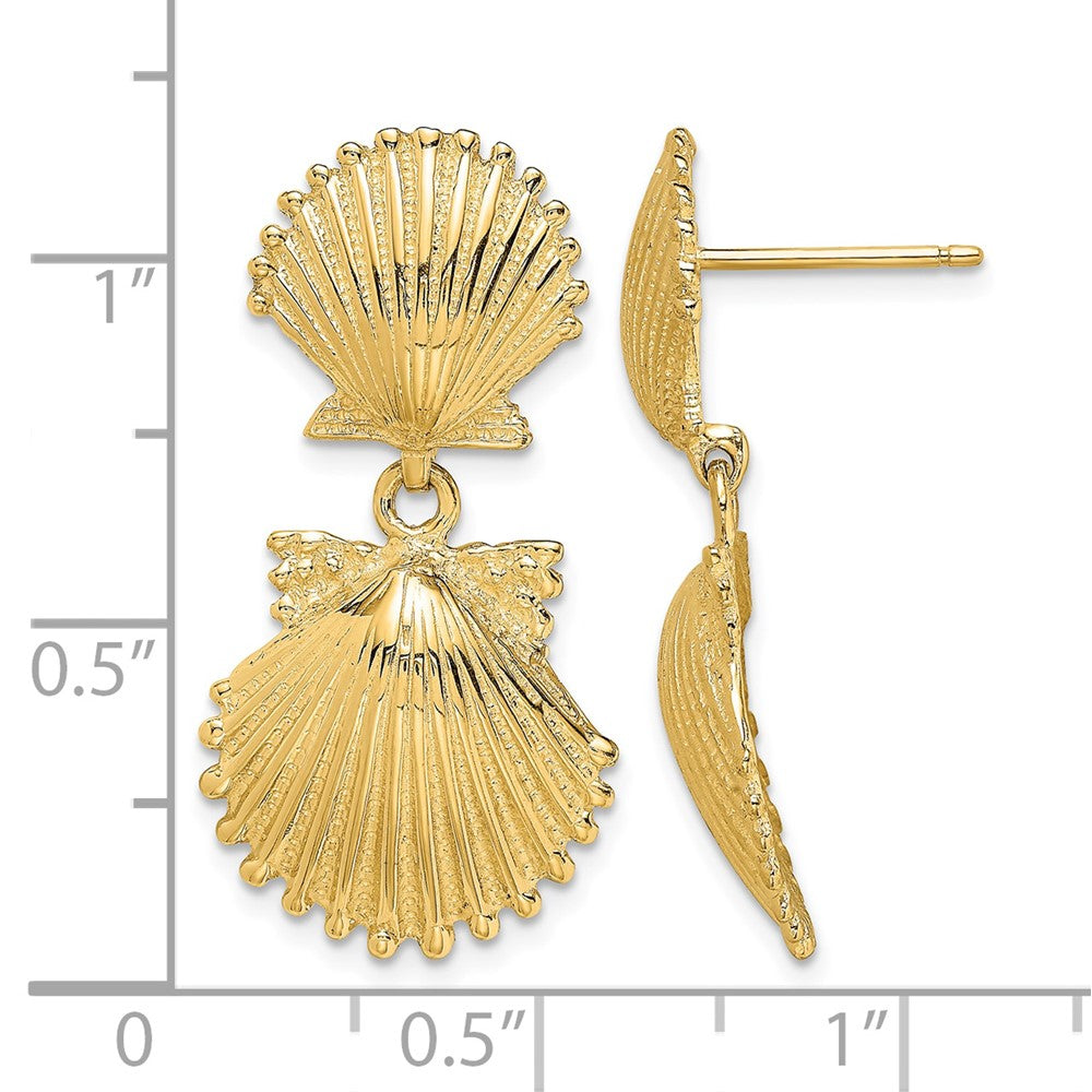 14K Double Scallop Shell Dangle Earrings