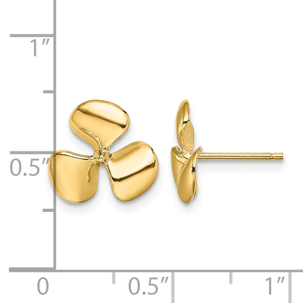 14K Polished Three Blade Propeller w/ Center Bead Post Earrings