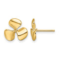 14K Polished Three Blade Propeller w/ Center Bead Post Earrings