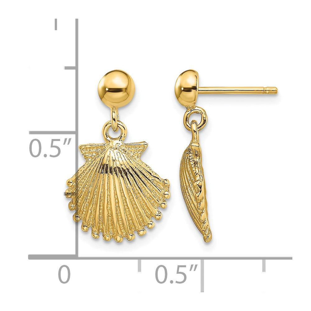 14K Polished Scallop Shell Dangle Earrings