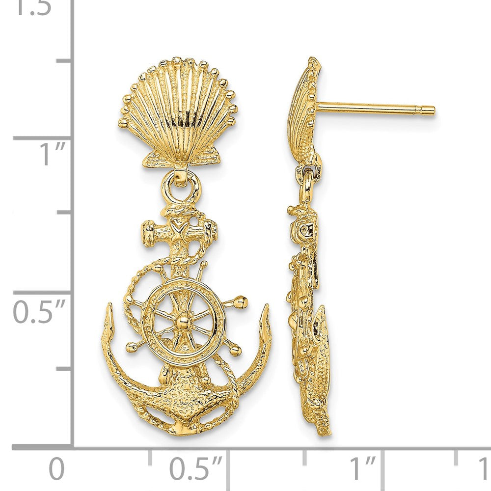 14K Shell and Anchor Double Dangle Earrings