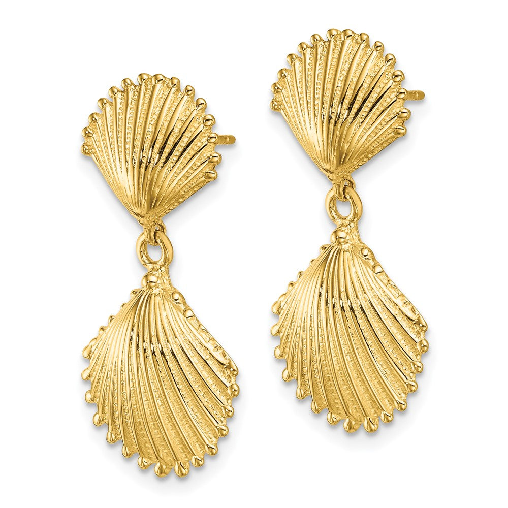 14K Polished Scallop Shell Dangle Earrings