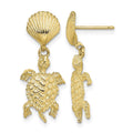14K Shell and Sea Turtle Dangle Earrings
