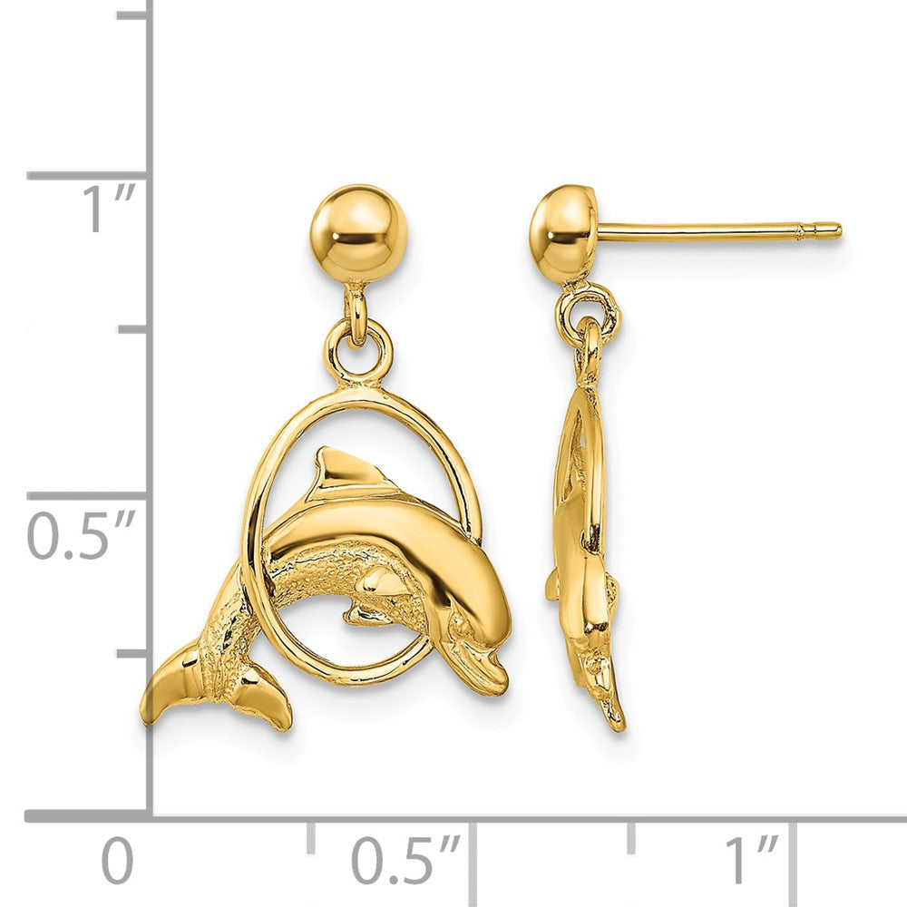 14K 2-D Polished Dolphin Jumping Through Hoop Earrings