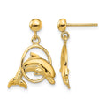 14K 2-D Polished Dolphin Jumping Through Hoop Earrings