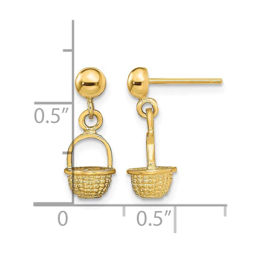 14K 3-D Mini Basket Drop Earrings