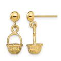 14K 3-D Mini Basket Drop Earrings