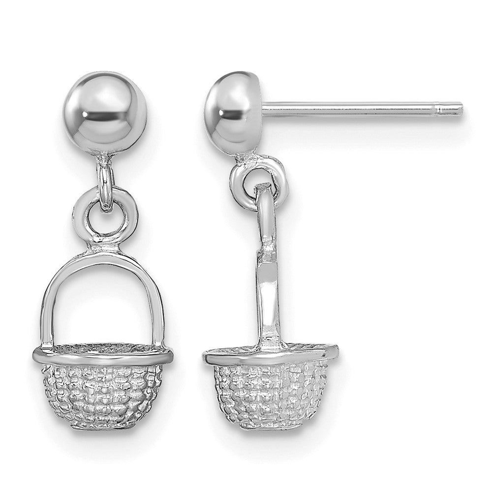 14K White Gold 3-D Mini Basket Drop Earrings
