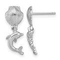 14K White Gold Dolphin Dangle From Mini Scallop Earrings