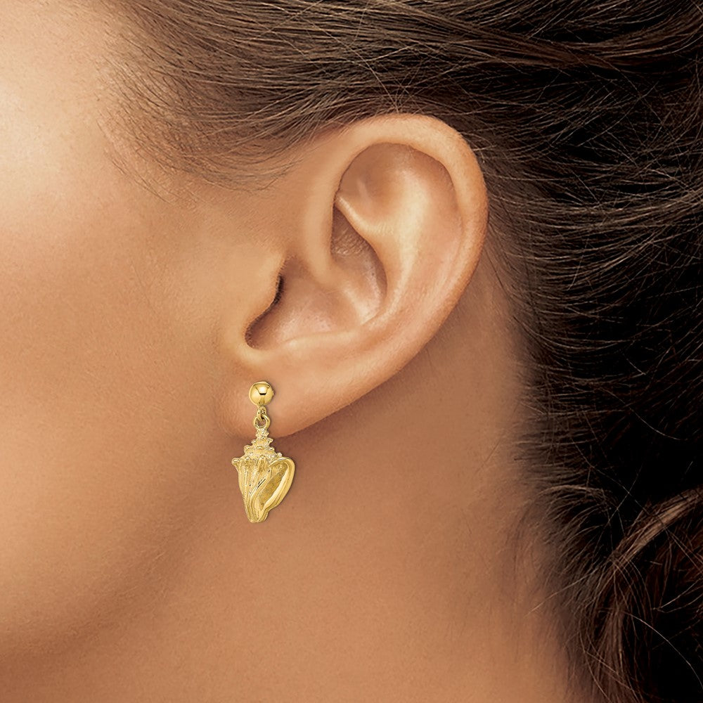 14K Conch Shell Dangle Earrings