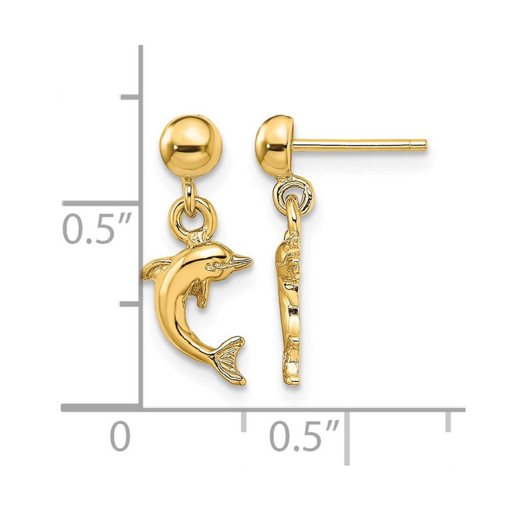 14K Mini Jumping Dolphin Dangle Earrings