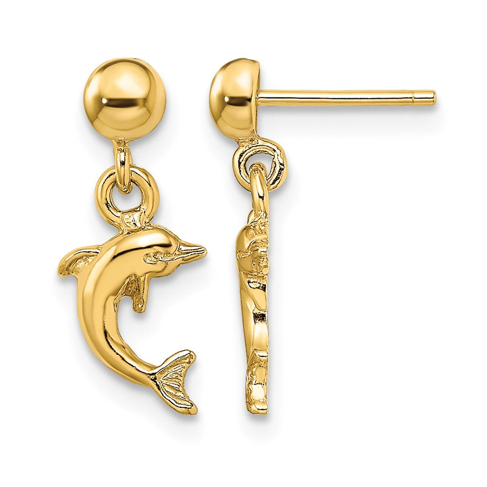 14K Mini Jumping Dolphin Dangle Earrings