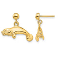 14K 3-D Polished Manatee Dangle Earrings