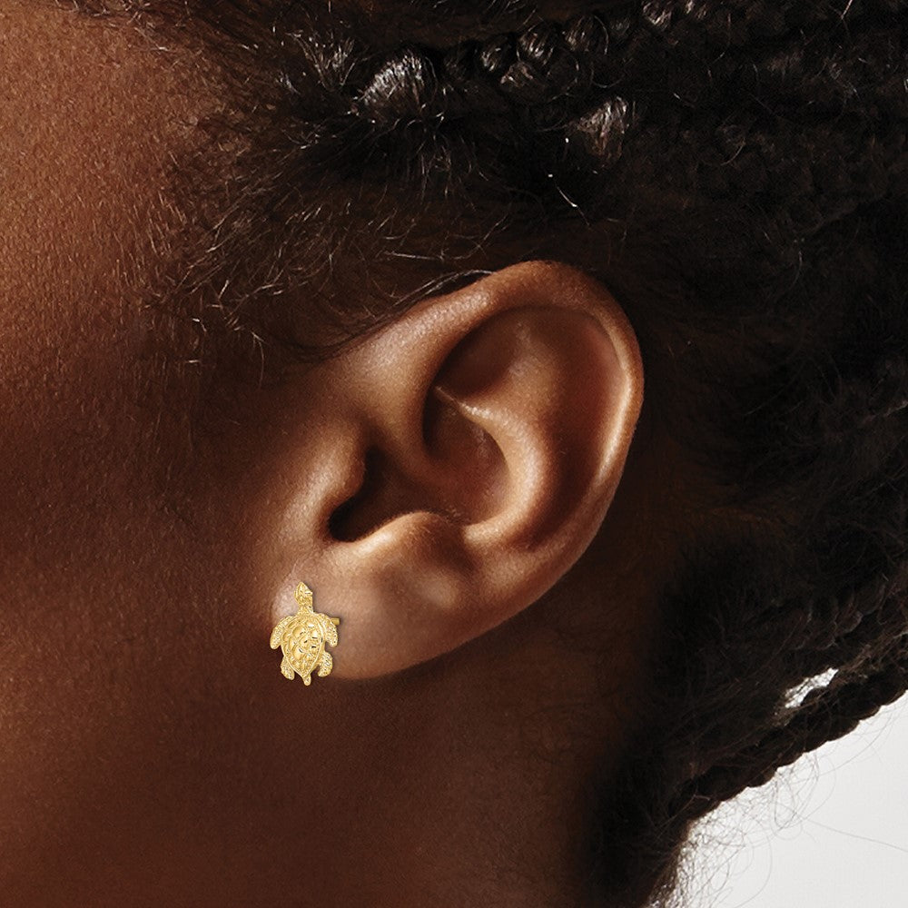 14K 2-D Textured Sea Turtle Post Earrings